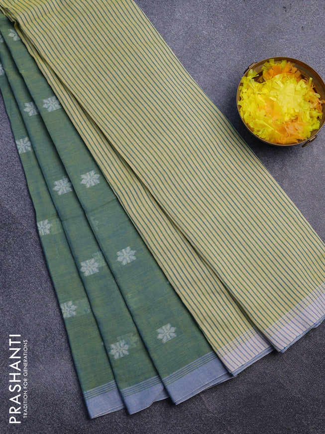 Khadi cotton sarees dual shade of green and dual shade of grey with thread woven floral buttas and simple border