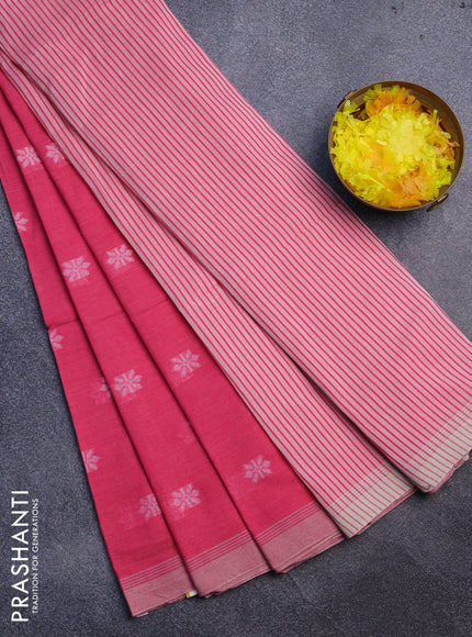 Khadi cotton sarees pink with thread woven floral buttas and simple border