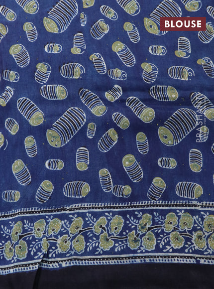 Dola silk saree blue and black with allover ajrakh prints and printed border