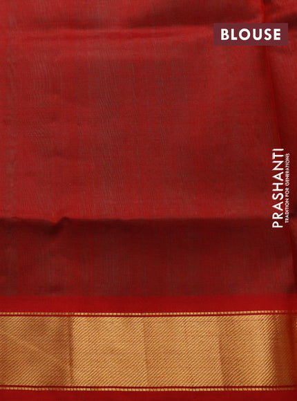 Silk cotton saree teal green and red with plain body and small zari woven border