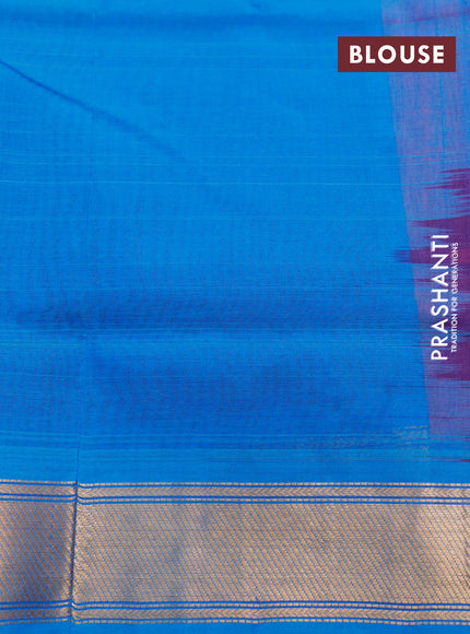 Silk cotton saree pink and cs blue with plain body and zari woven border