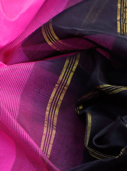 Silk cotton saree candy pink and black with plain body and zari woven border