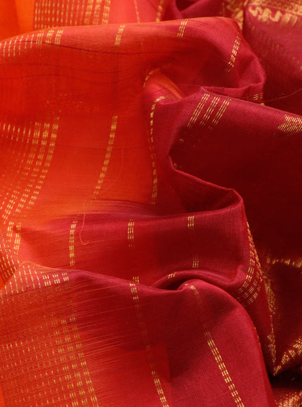 Silk cotton saree orange and maroon with plain body and rich zari woven border