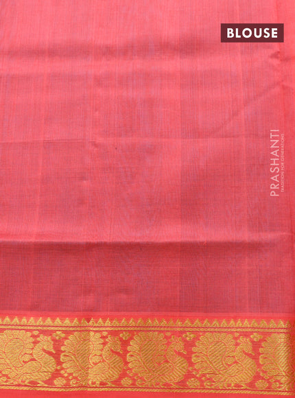 Silk cotton saree cs blue and peach pink with plain body and annam zari woven border