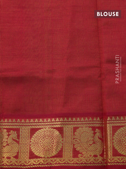 Silk cotton saree light green and maroon with plain body and annam & rudhraksha zari woven border