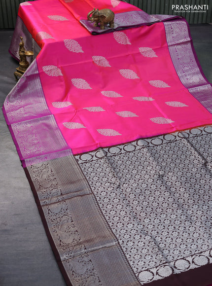 Venkatagiri silk saree csndy pink and purple with silver zari woven buttas and long silver zari woven annam border