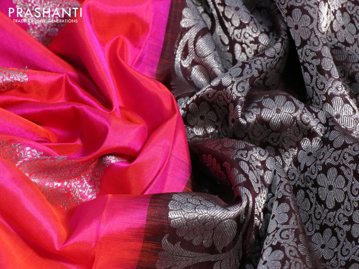 Venkatagiri silk saree csndy pink and purple with silver zari woven buttas and long silver zari woven annam border