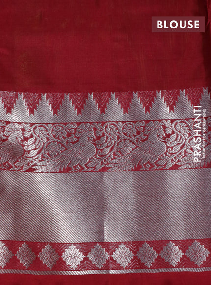 Venkatagiri silk saree dual shade of mehendi green and maroon with thread & silver zari woven floral buttas and long silver zari woven border