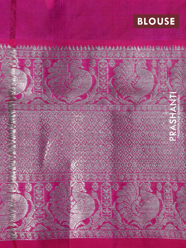 Venkatagiri silk saree cs blue and magenta pink with silver zari woven floral buttas and long silver zari woven border