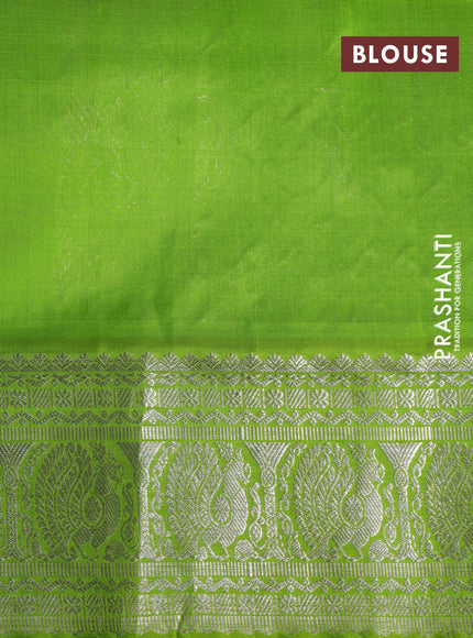 Venkatagiri silk saree candy pink and light green with silver zari woven buttas and annam design silver zari woven border