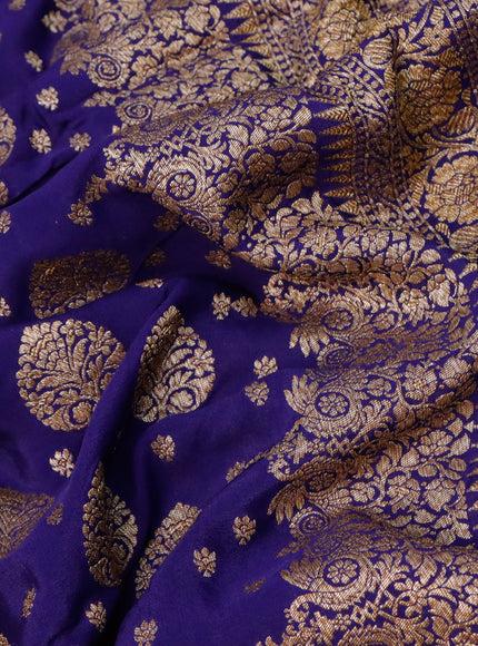 Pure banarasi crepe silk saree blue with allover thread woven butta weaves and woven border