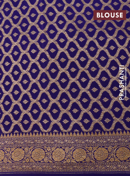 Pure banarasi crepe silk saree blue with allover thread woven butta weaves and woven border