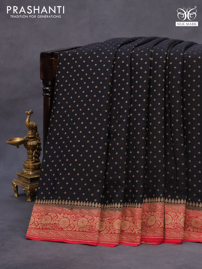 Pure banarasi crepe silk saree black and red with allover thread woven butta weaves and woven border