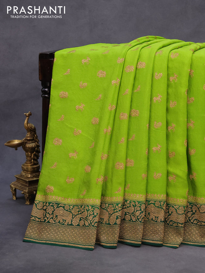 Pure banarasi crepe silk saree light green and green with thread woven buttas and woven border