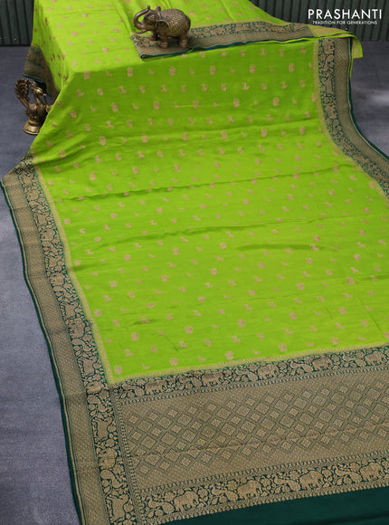 Pure banarasi crepe silk saree light green and green with thread woven buttas and woven border