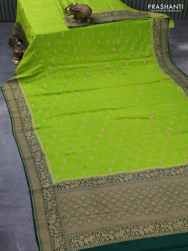 Pure banarasi crepe silk saree light green and green with thread woven buttas and woven border