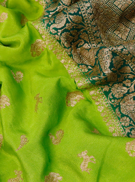 Pure banarasi crepe silk saree light green and green with thread woven buttas and woven border