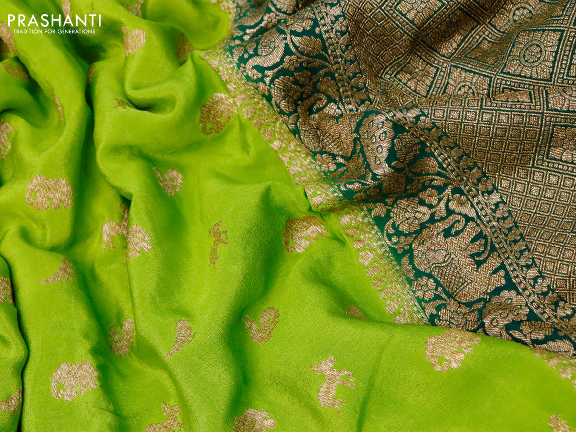 Pure banarasi crepe silk saree light green and green with thread woven buttas and woven border