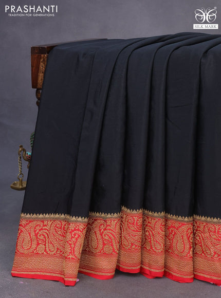 Pure banarasi crepe silk saree black and red with plain body and woven border