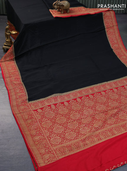 Pure banarasi crepe silk saree black and red with plain body and woven border