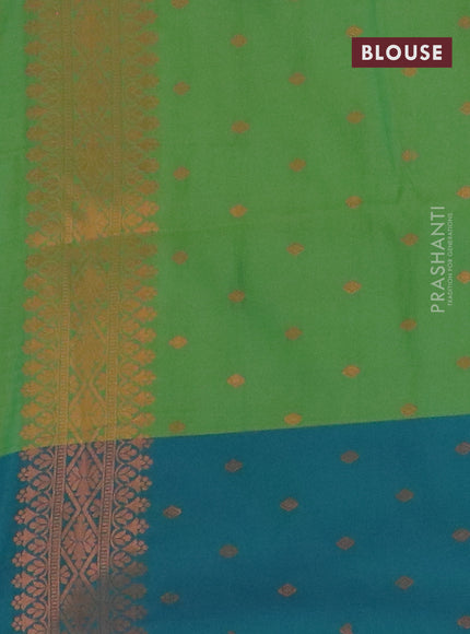 Semi soft silk saree light green and dual shade of green with copper zari woven buttas and zari woven butta border