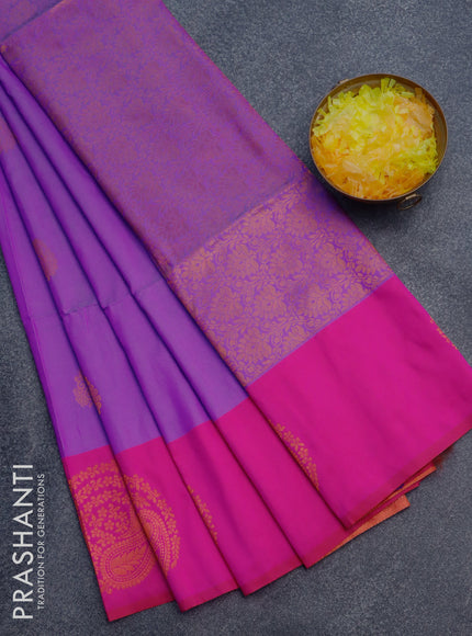 Semi soft silk saree purple and pink with copper zari woven buttas and zari woven butta border