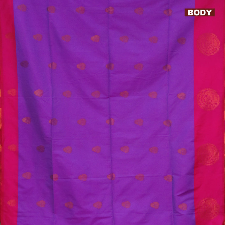 Semi soft silk saree purple and pink with copper zari woven buttas and zari woven butta border