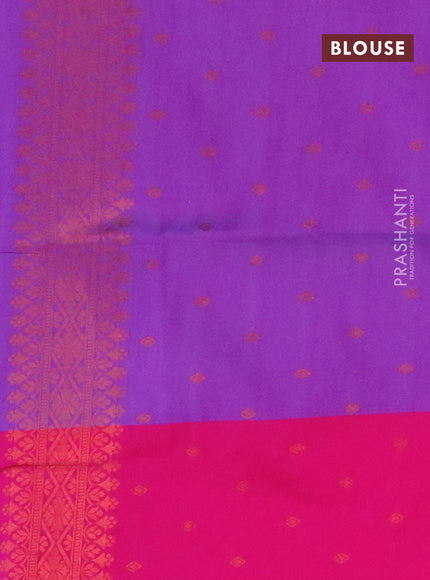 Semi soft silk saree purple and pink with copper zari woven buttas and zari woven butta border