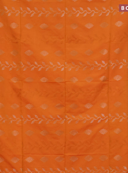 Semi soft silk saree orange and dual shade of rust with allover zari weaves and zari woven border