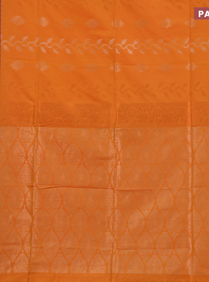 Semi soft silk saree orange and dual shade of rust with allover zari weaves and zari woven border