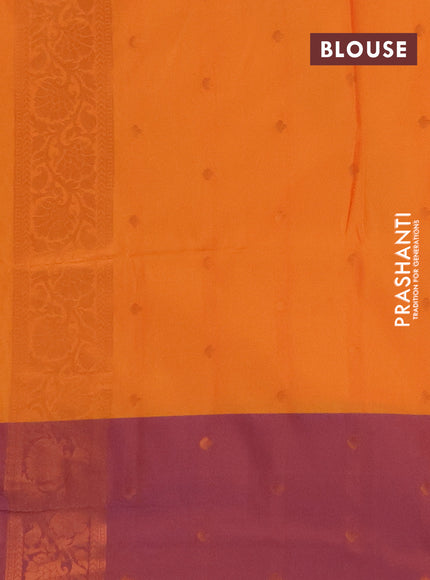 Semi soft silk saree orange and dual shade of rust with allover zari weaves and zari woven border