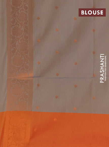 Semi soft silk saree beige and sunset orange with allover zari weaves and zari woven border