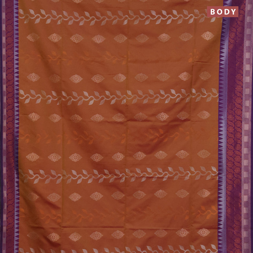 Semi soft silk saree dual shade of greenish pink and dual shade of purple with allover zari weaves and zari woven border