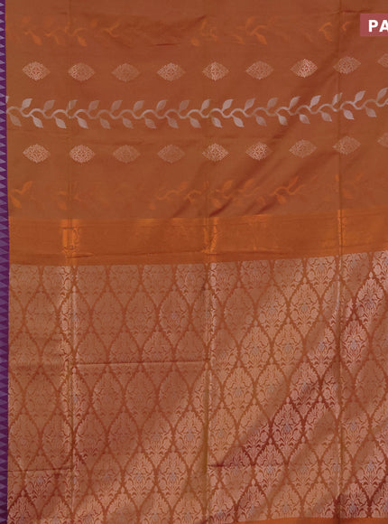 Semi soft silk saree dual shade of greenish pink and dual shade of purple with allover zari weaves and zari woven border