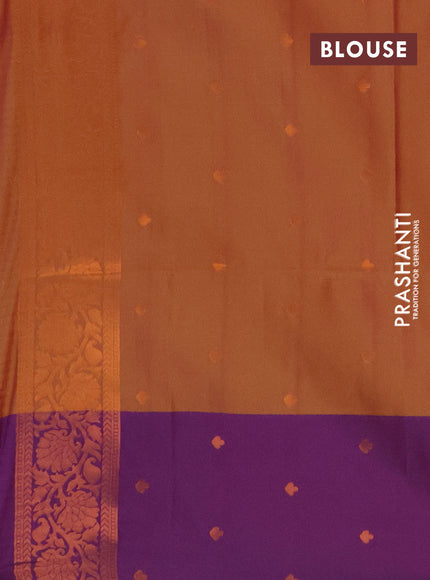 Semi soft silk saree dual shade of greenish pink and dual shade of purple with allover zari weaves and zari woven border