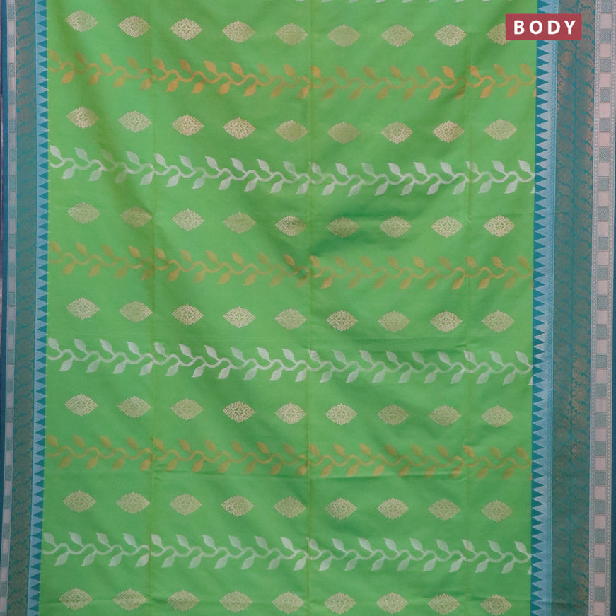 Semi soft silk saree light green and dual shade of blue with allover zari weaves and zari woven border