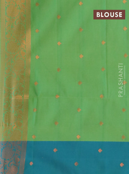 Semi soft silk saree light green and dual shade of blue with allover zari weaves and zari woven border