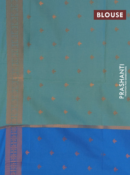 Semi soft silk saree dual shade of teal blue and cs blue with allover thread & copper zari weaves and copper zari woven butta border