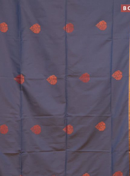 Semi soft silk saree dual shade of blue and red with thread & zari woven buttas and zari woven butta border