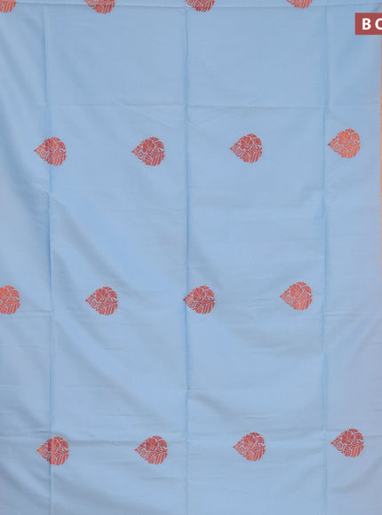 Semi soft silk saree light blue and red with thread & zari woven buttas and zari woven butta border