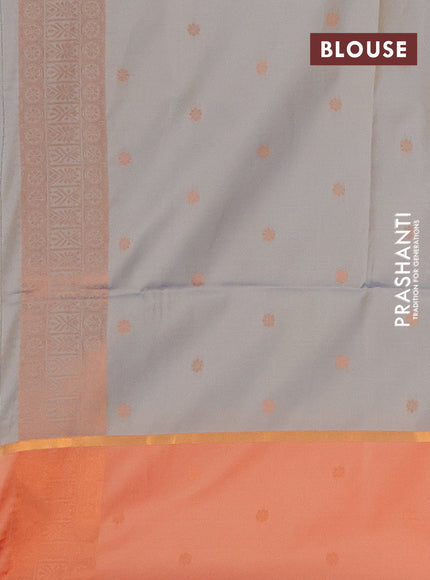 Semi soft silk saree pastel blue and rustic orange with thread & zari woven buttas and zari woven butta border