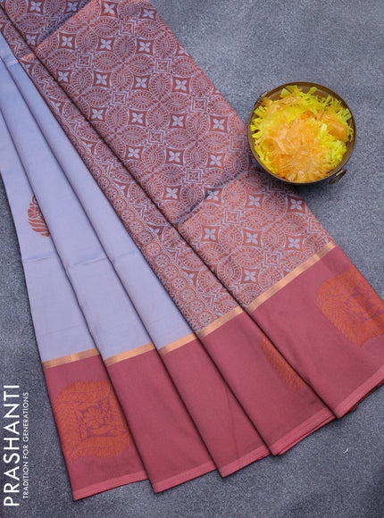 Semi soft silk saree dual shade of blue and red with thread & zari woven buttas and zari woven butta border