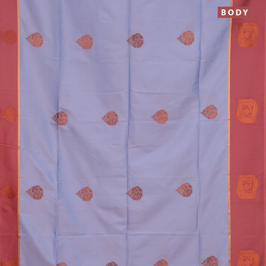 Semi soft silk saree dual shade of blue and red with thread & zari woven buttas and zari woven butta border