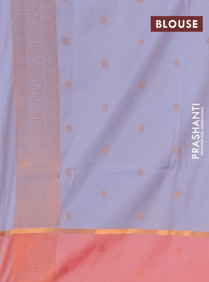 Semi soft silk saree dual shade of blue and red with thread & zari woven buttas and zari woven butta border