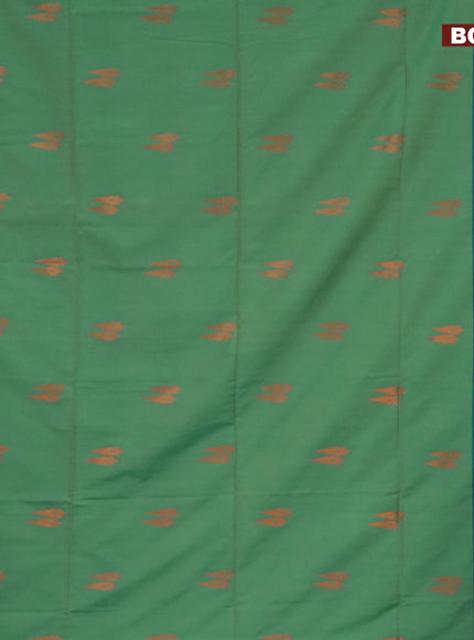 Semi soft silk saree dual shade of green and dual shade of blue with copper zari woven buttas and zari woven border