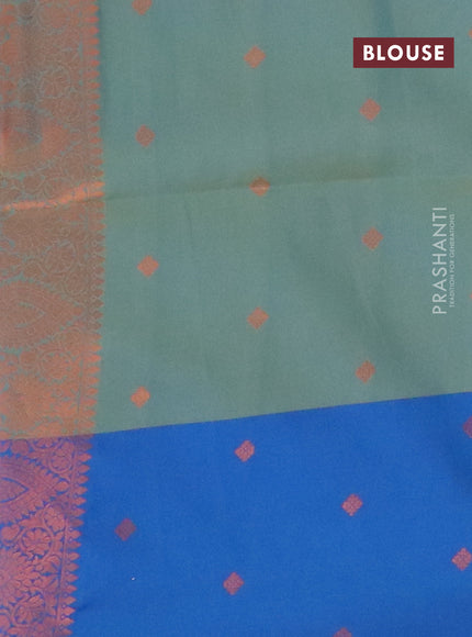 Semi soft silk saree dual shade of teal bluish green and blue with copper zari woven buttas and zari woven border