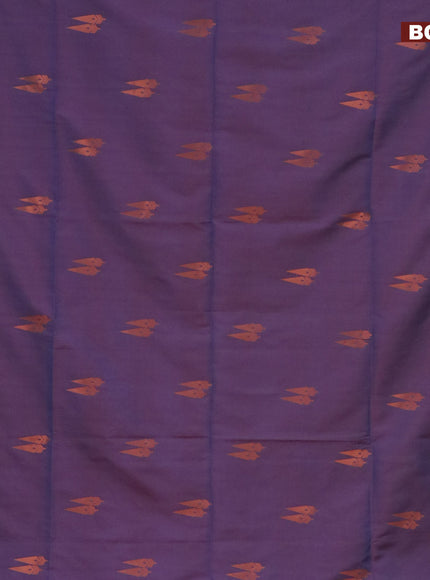 Semi soft silk saree dual shade of bluish maroon and maroon with copper zari woven buttas and zari woven border