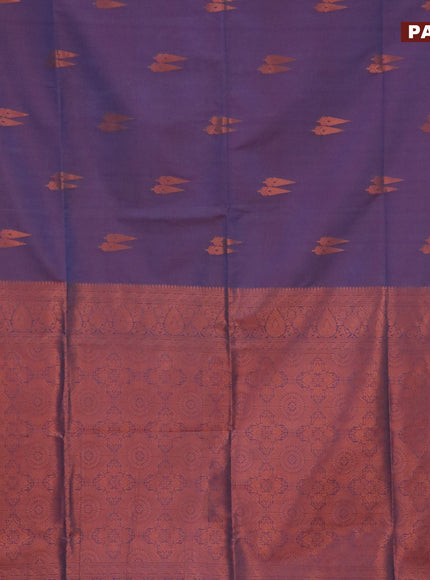 Semi soft silk saree dual shade of bluish maroon and maroon with copper zari woven buttas and zari woven border