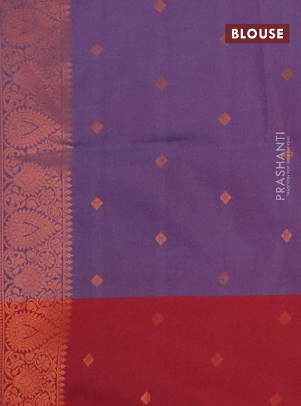 Semi soft silk saree dual shade of bluish maroon and maroon with copper zari woven buttas and zari woven border