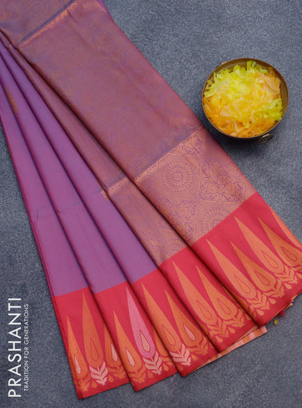 Semi soft silk saree dual shade of purple and pink with copper zari woven buttas and zari woven border